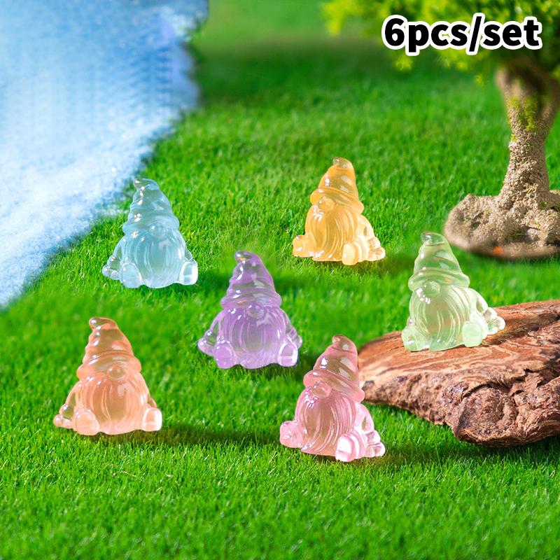 6Pcs Luminous Mini Resin Gnomes Statues Ornaments Cute Diy Fairy Miniature Gnome Figurines For Miniature Garden Home Decor