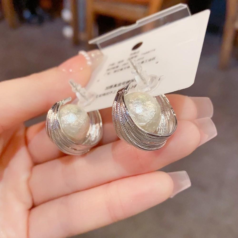 Vintage Geometric Bead Earrings Striped Oval Huggie Earrings Trendy Hoop Earrings For Women