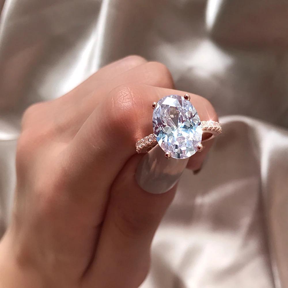 Charm Female Big White Crystal Stone Ring Luxury copper Color Wedding Rings For Women Vintage Bridal Engagement Jewelry