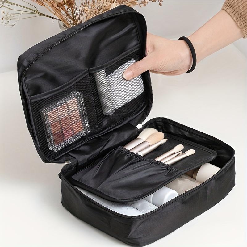 

1pc Waterproof Black Travel Makeup Bag – Portable Cosmetic Organizer with Mesh Pockets & Zippered Compartments for Brushes, Makeup Travel Bag чорний