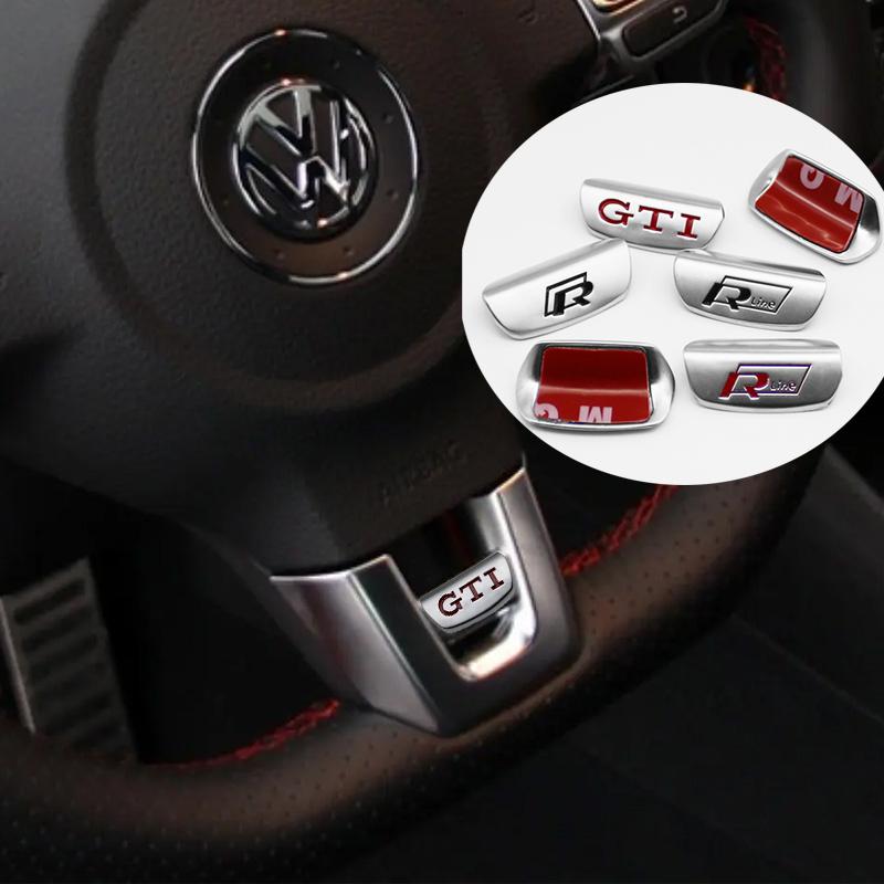 For Volkswagen Car Steering Wheel Accessories Metal Stickers Accessories For VW GTI R Line Polo Golf Passat Scirocco Tiguan Jetta T-ROC Touareg