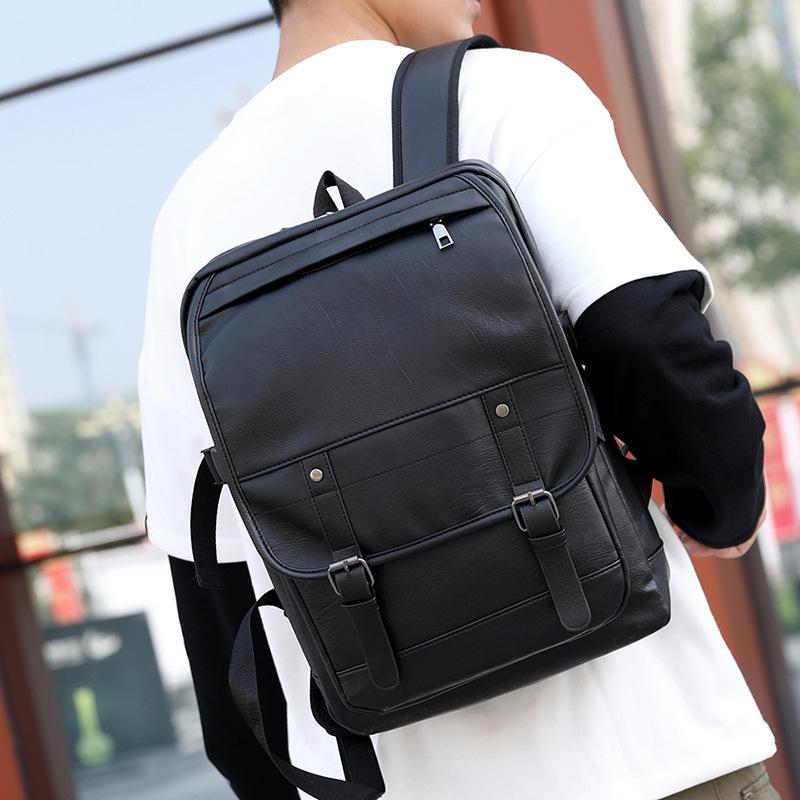 Men's PU Leather Business Travel Backpack: Retro Style, Large Capacity, Perfect for High School and Casual Use.