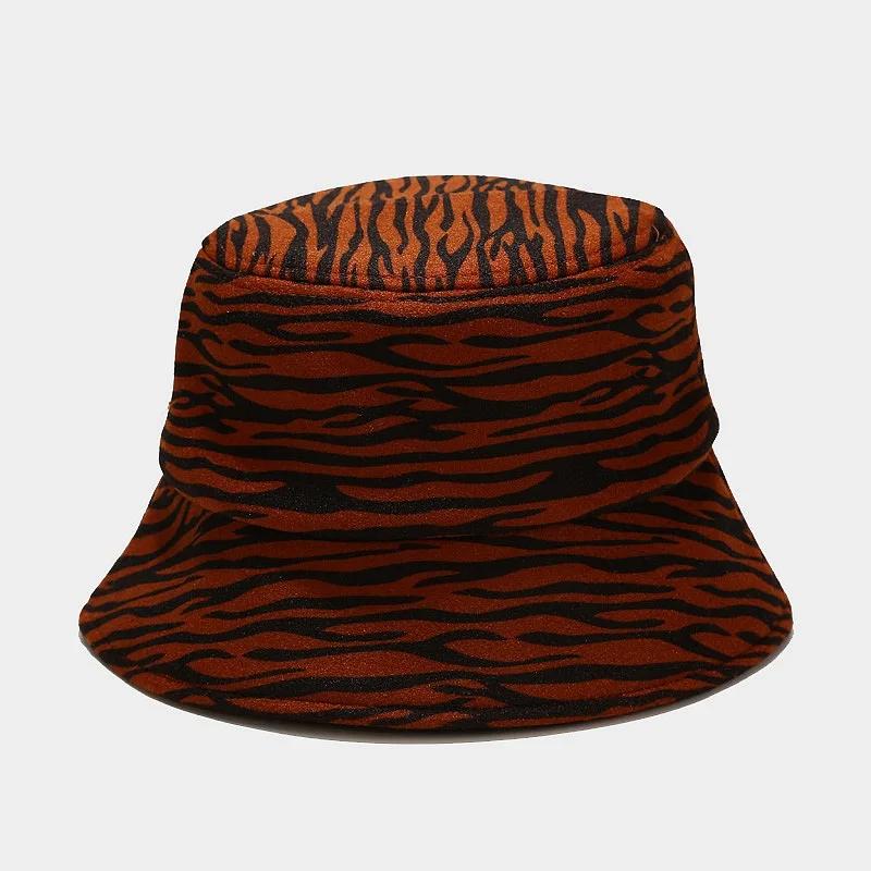 New Women Woolen Bucket Caps Trendy Cow Pattern Outdoor Travel Sun Hat Protection Fisherman Cap Fashion Shading Panama Hats