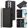 For Oppo Reno12 Pro 5G (China)/Oppo Reno12 Pro 5G (Global) Leather Case 9 Card Slots Zipper Wallet Stand Phone Cover with Wrist Strap