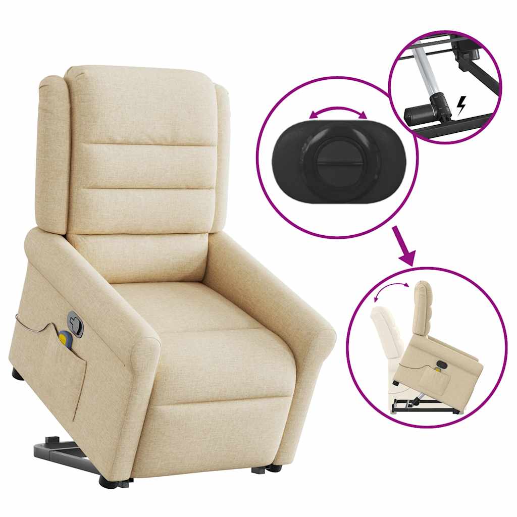 Massage Recliner with Rising Aid Cream Fabric
