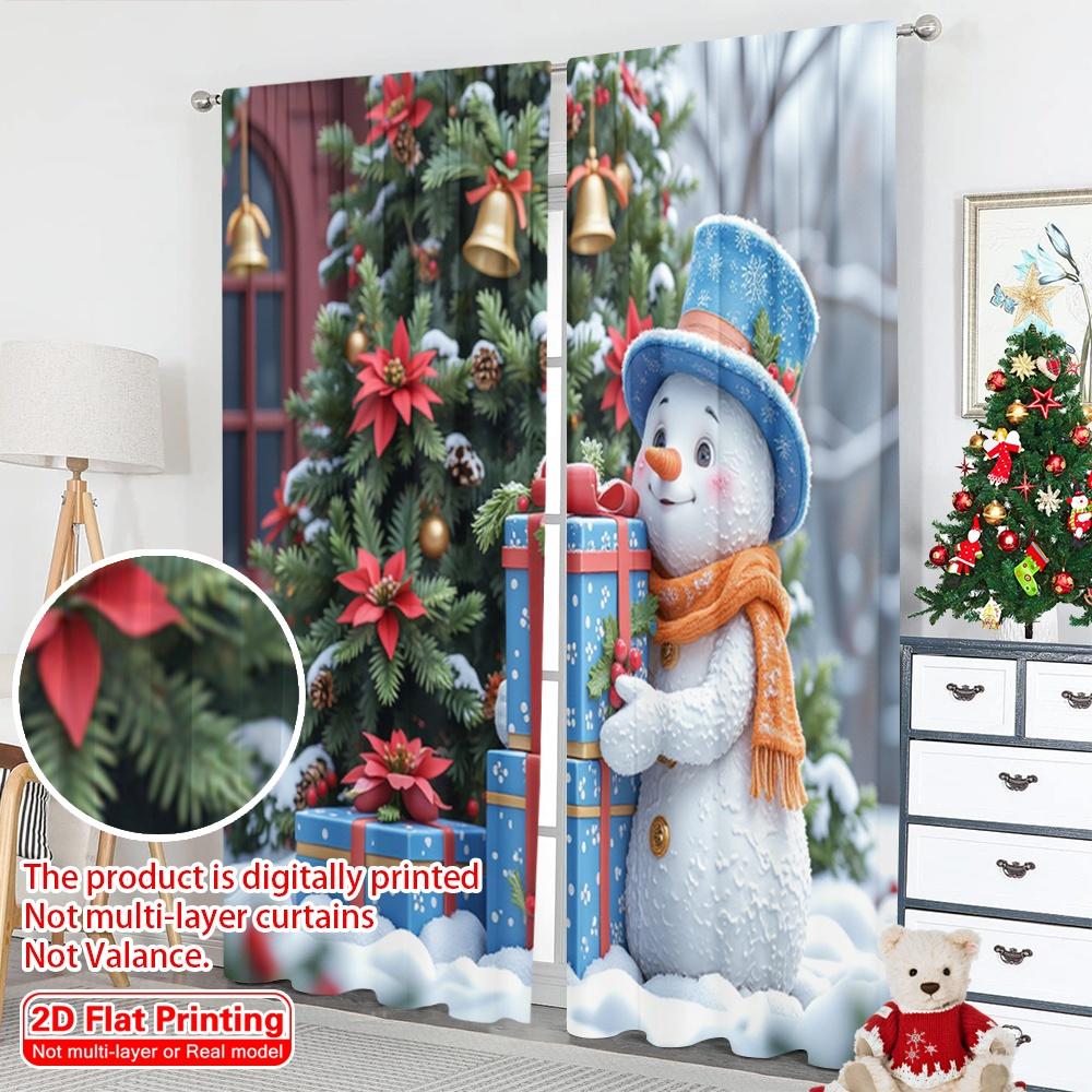 2pcs 2D Flat Printing Merry Christmas Party Curtains Cute Snowman Christmas Gift Polyester Without Electricity Party Decorations