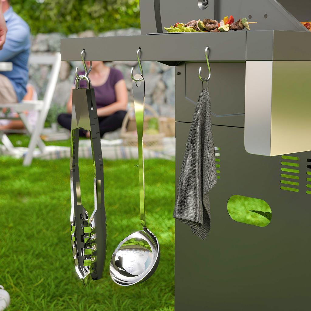 Gas Grill 8500BTU Grill Cart Incl. 6 Stainless Steel Burners, Thermometer, Pressure Regulator, 143 X 55 X 110 Cm, Silver