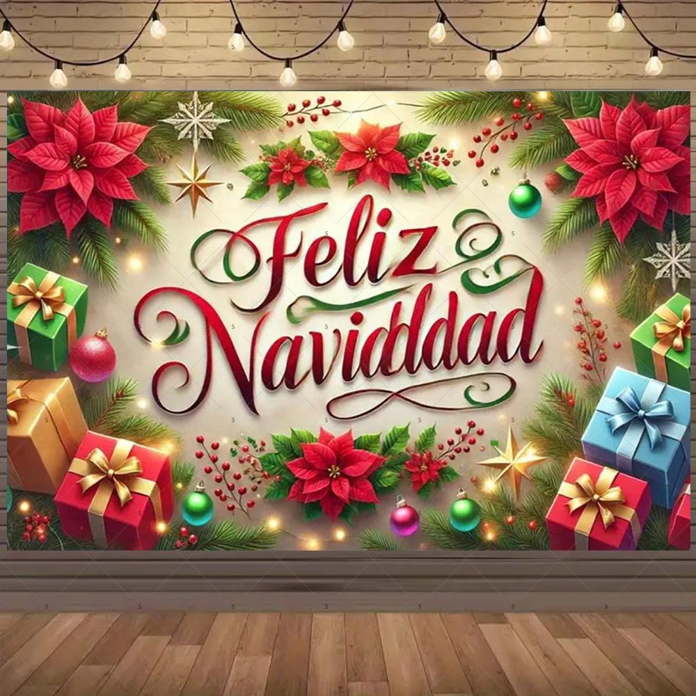 Winter Christmas Background Banner Spanish Christmas Party Decoration Xmas Tree Santa Claus Backdrop Supplies Photography Props