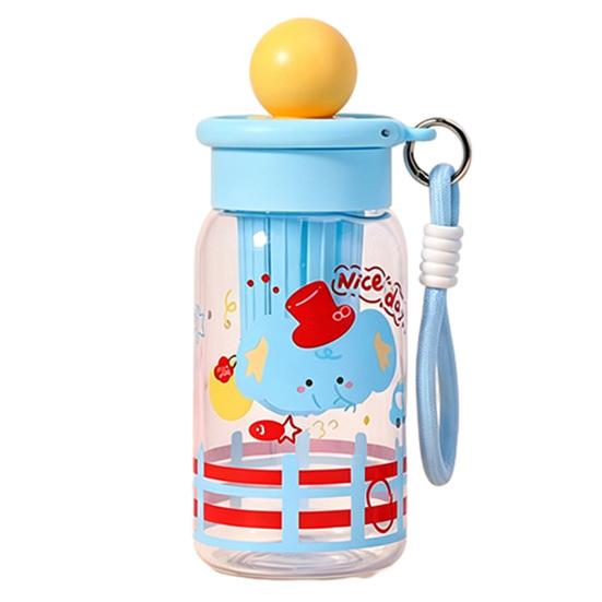 Water Cup with Soft Rubber Lanyard, Portable Leakproof Multi-Sealing Lid Water Bottle with Removable Tea Separator, Large Capacity Kids School Travel