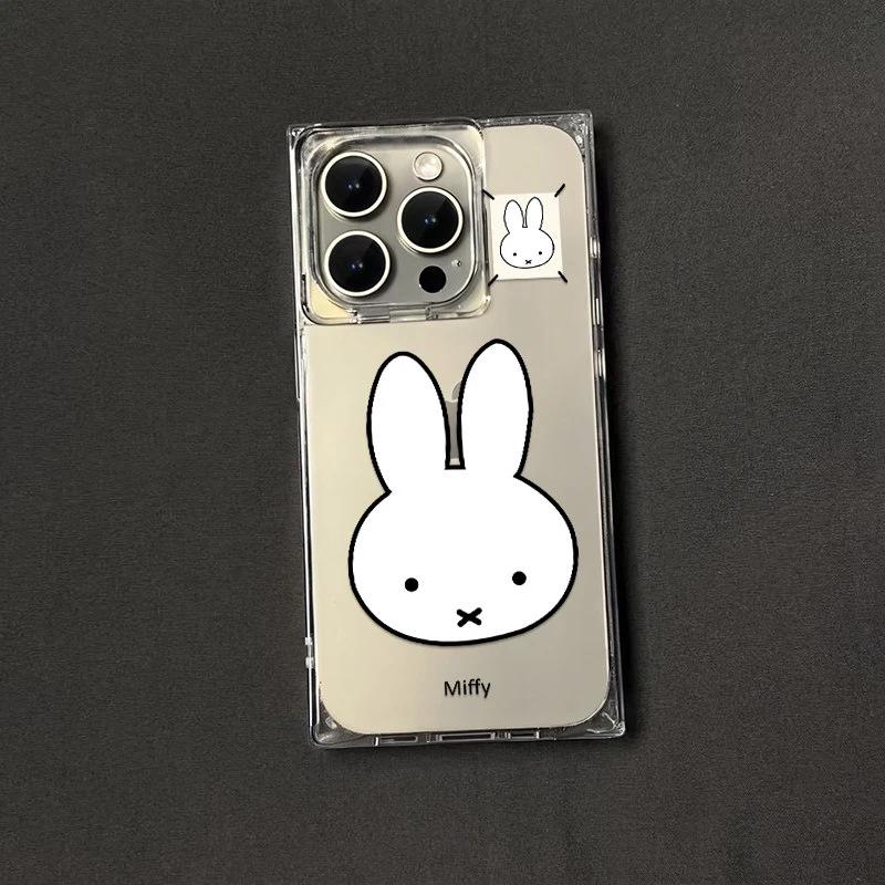 Simple Miffy Rabbit Suitable for Apple iPhone16/17Pro Mobile Phone Case 14 Ice Crystal Squares 15 Cute 12 Soft 13