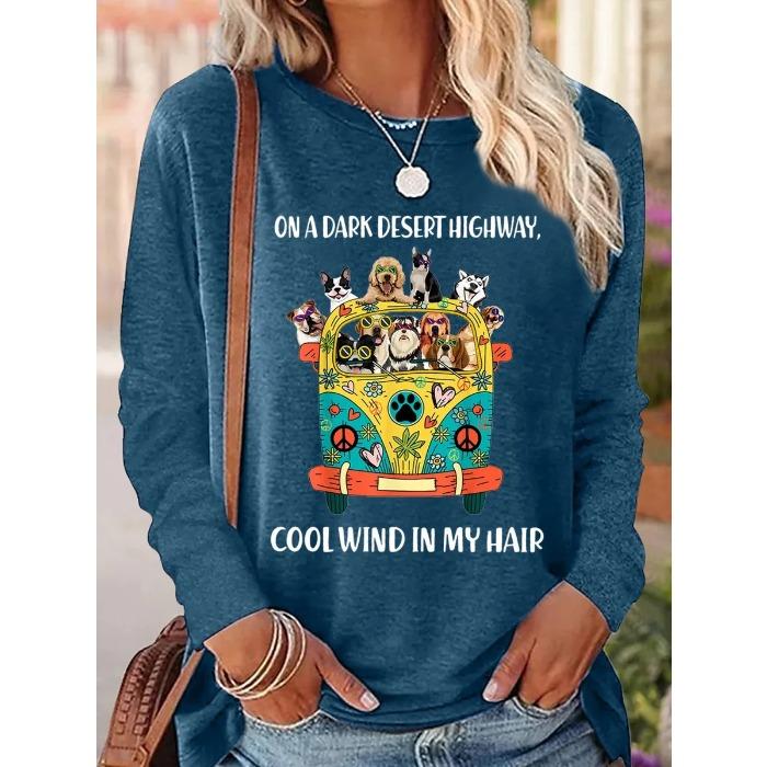 Round Neck 3D Printed Animal Pattern Top Fashionable Casual Long Sleeved Women's T-shirts