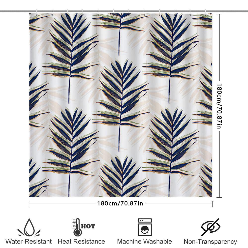 Exotic Palm Leaves Shower Curtain Luxury Floral Bath Decor With Blue Stripes Design For Bathroom Decorationssize: 180X180Cm (Whi
