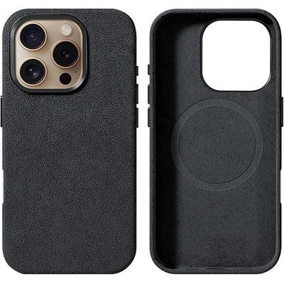 Italian Alcantara Phone Case for iPhone 16 Pro Max Luxury Business Leather Case for iPhone 16 Pro Back Cover Grey Color Magnetic