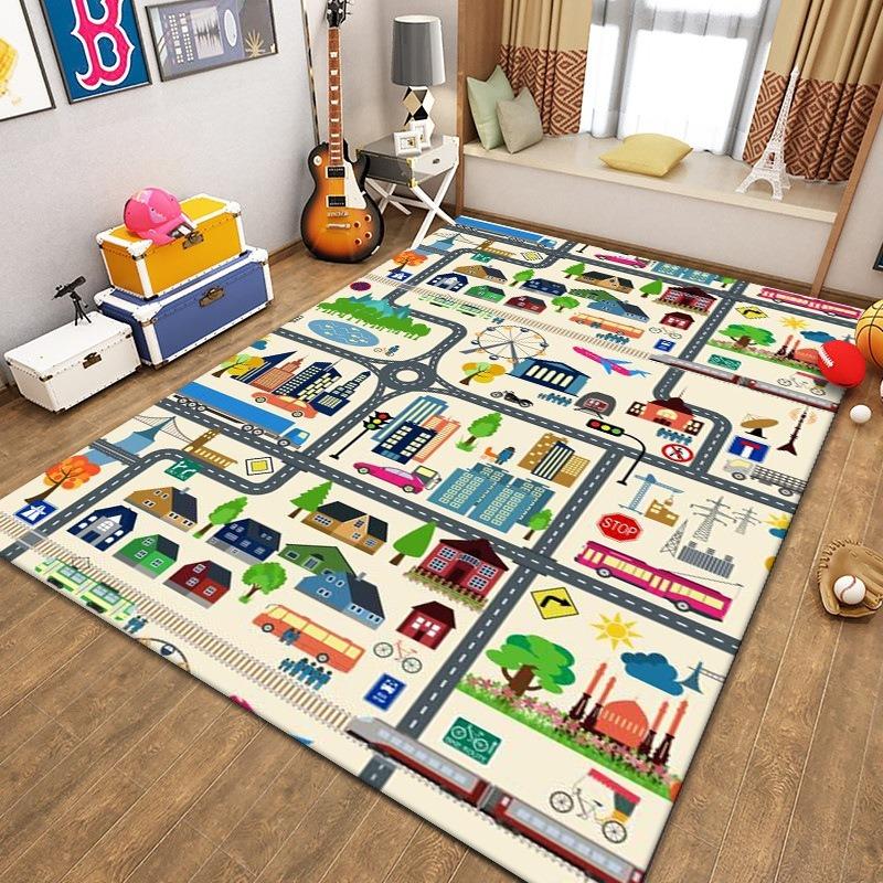 3D Game Carpet for Children's Bedroom Children Playground Floor Mat Non-Slip Kid Automotive Roads Playing Pad Home Decor Rugs