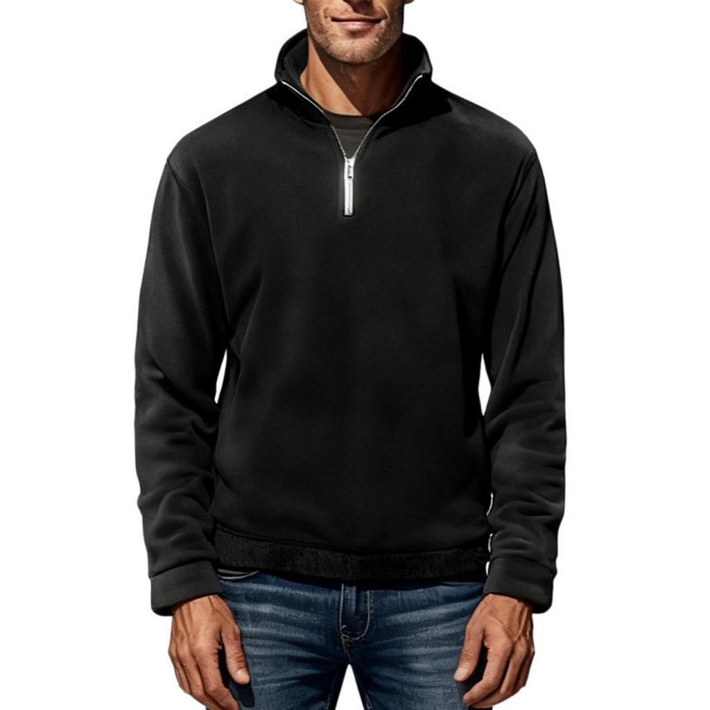Men's Solid-color Casual Fleece And Pile Warm Jacket, Men's Stand-up Collar One-third Zipper Pullover Hoodie