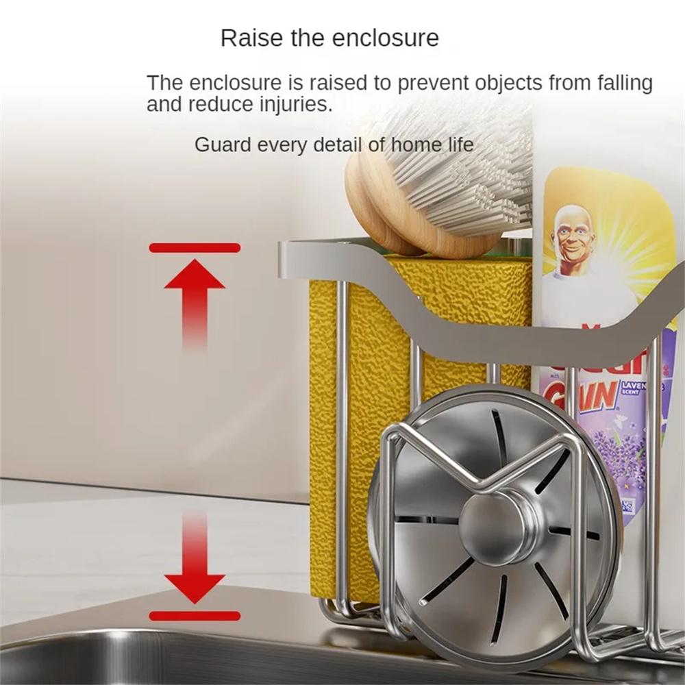 Stainless Steel Kitchen Organizer Space-Saving Rustproof Compact Sink Organizer Easy-To-Clean Sponge Holder For Daily Use