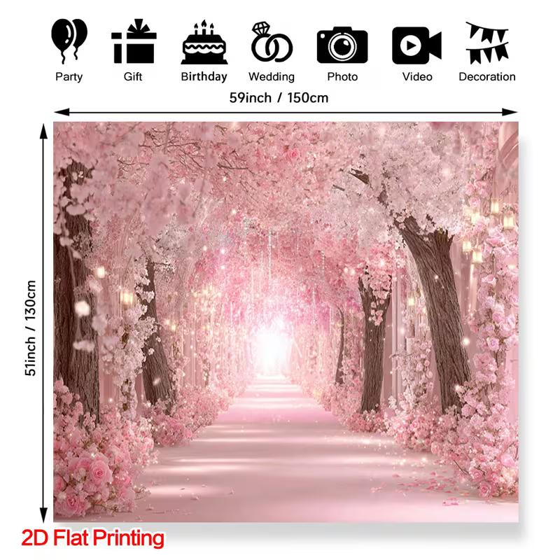 

2D Dreamy Pink Cherry Blossom Tunnel Tapestry Magical Floral Path Wall Hanging 47.2x31.5inch/120*80cm