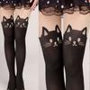 Sexy Women for Cat Tail Faux Thigh High Hosiery Pantyhose Tattoo Tights Japanese Cartoon Pattern Black Stockings Hosiery