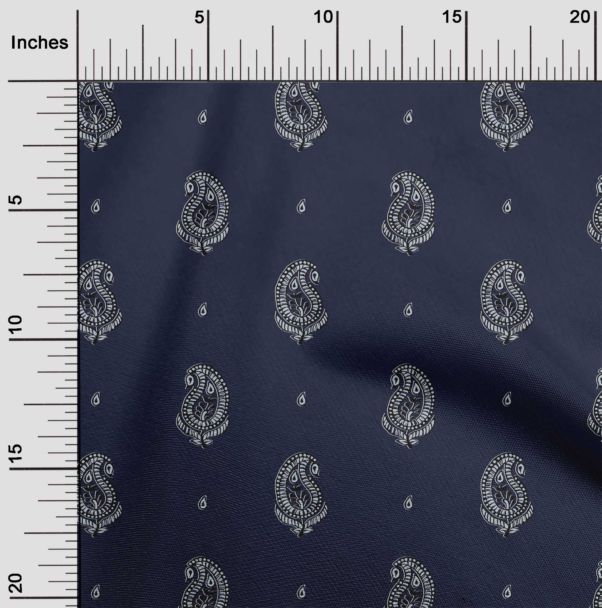 

OneOone бавовняна гнучка тканина Пейслі Block Printed Craft Fabric BTY 40 дюймів 42 Inch - Viscose Chiffon синій
