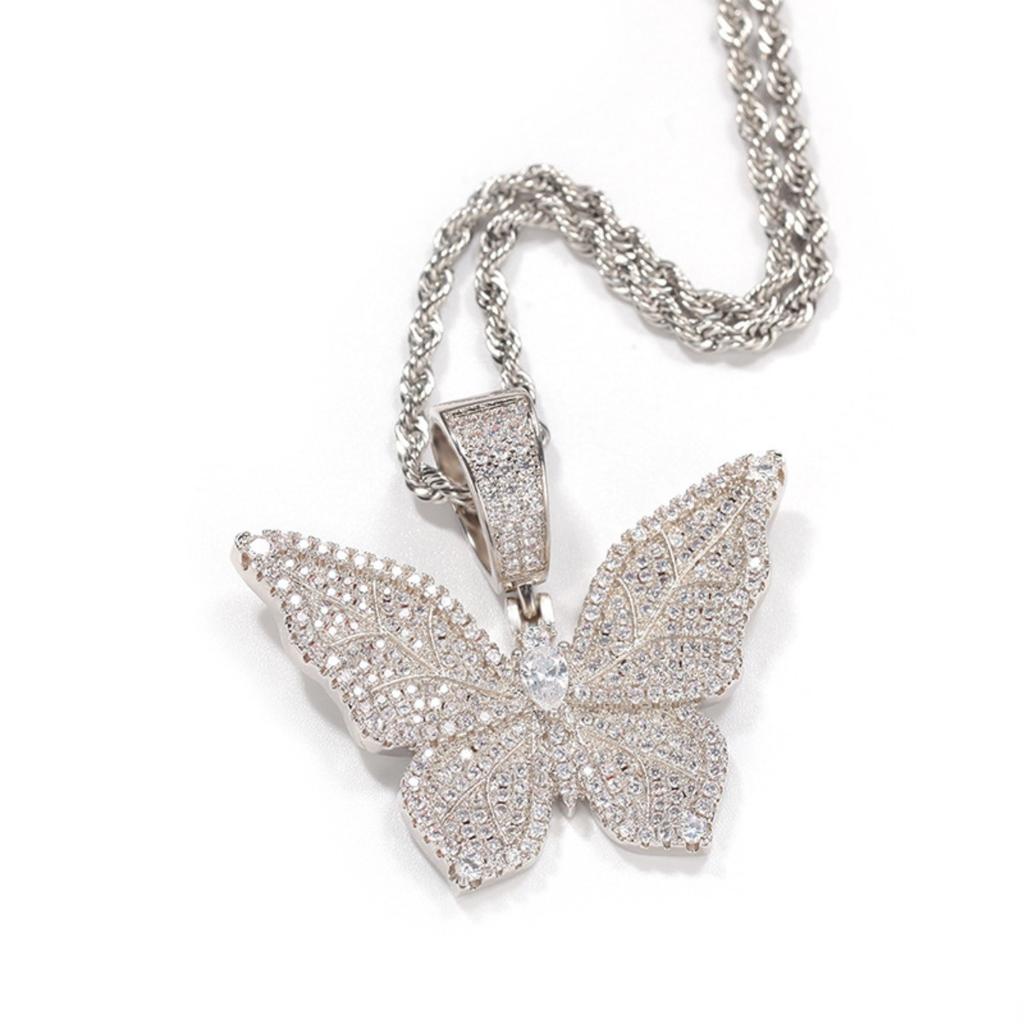 Sparkling Butterfly Zircon Necklace Unisex Hip Hop Style Jewelry