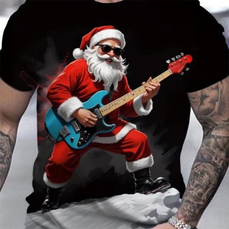 Zabawny nadruk Świętego Mikołaja Męski T-shirt Świąteczne Koszulki Krótki Rękaw Topy Moda Casual Streetwear Oversize T-shirt Odzież Męska