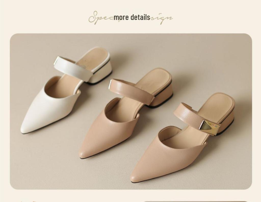 Echtes Leder Französische Spitze Schafsleder Pantoletten - Damen Sommer Zehenbedeckte Hausschuhe