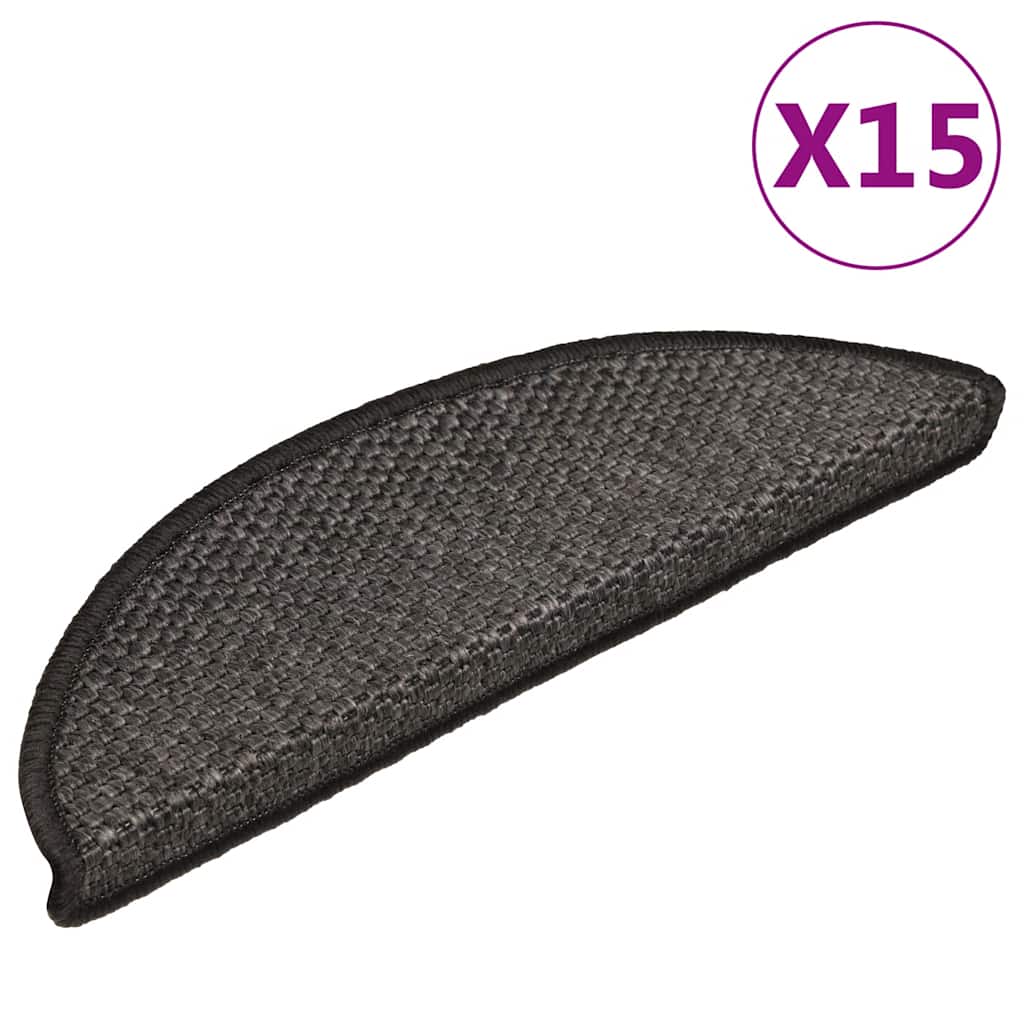 Self Adhesive Stair Mats Sisal Look 15 pcs 56 x 17 x 3 cm Anthracite
