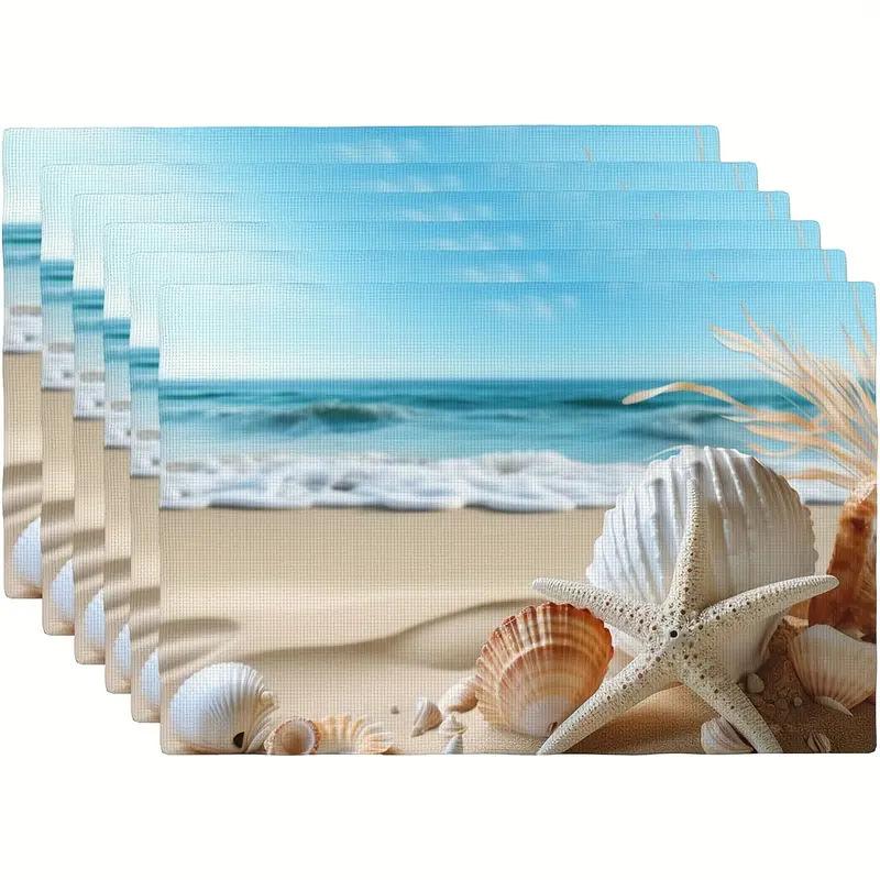 4PC Beach Shell Placemat, Blue Ocean Dining Table, Coffee Table Decoration, Anti Fouling and Heat-insulating Placemat