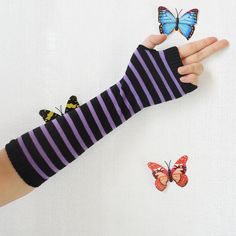 Women's Rainbow Stripe Half-Finger Cotton Dance Gloves with Sun Protection