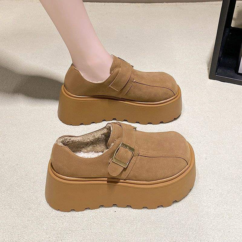 

2025 new autumn and winter velvet thickened Birkenstocks women s warm one-pedal high-heeled Northeast cotton shoes loafers 40 верблюд