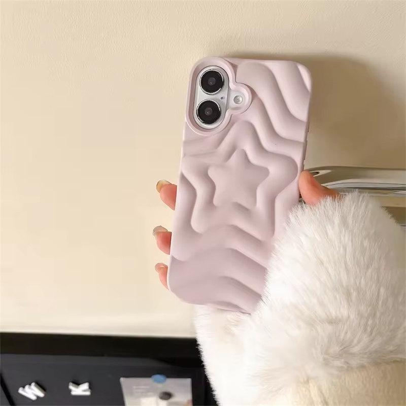 3D Luxury Matte Star Phone Case For iPhone 16 15 14 13 Pro Max Plus With Camera Bumper Solid Candy Color Skin Feel Back Cover