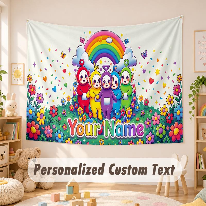 Custom Name Text Tapestry,Teletubbies Boho Wall Hanging, Decorative Backdrop Tapestry For Room