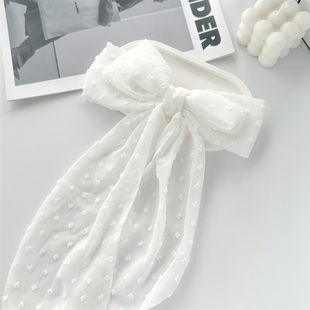 Chiffon Bow Polka Dot Streamer Hairpin Spring Clip Back of Head Female Hairpin Headgear Fresh and Sweet