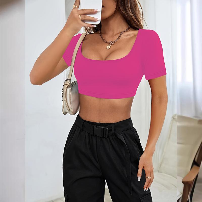 T-shirt Athleisure à manches courtes pour femmes, haut de couleur unie