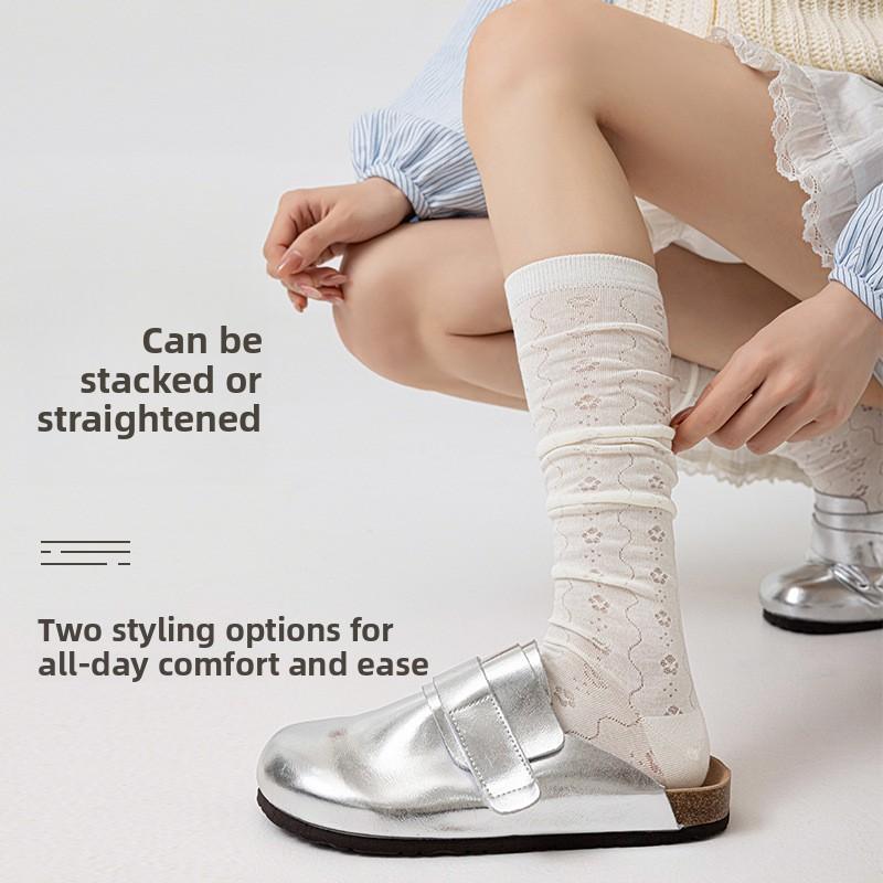 Calcetines de Verano para Niños, Malla Fina, Estilo Calcetines de Pantorrilla de Color Sólido, Lindos, Abiertos, Transpirables, Algodón Puro, Anti-torsión, Largos