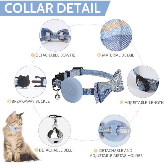 Waterproof airtag cat Collar with Bell,Breakaway Kitten Collar with Bow tie,Cute cat Collar airtag Holder Compatible with Apple air tag GPS Tracker