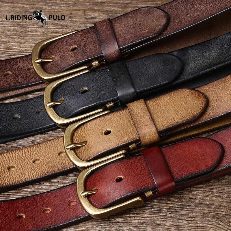 Copper Buckle Belt Men's Genuine Leather Pin Buckle Pure Cowhide Retro Versatile Korean Style Casual Belt