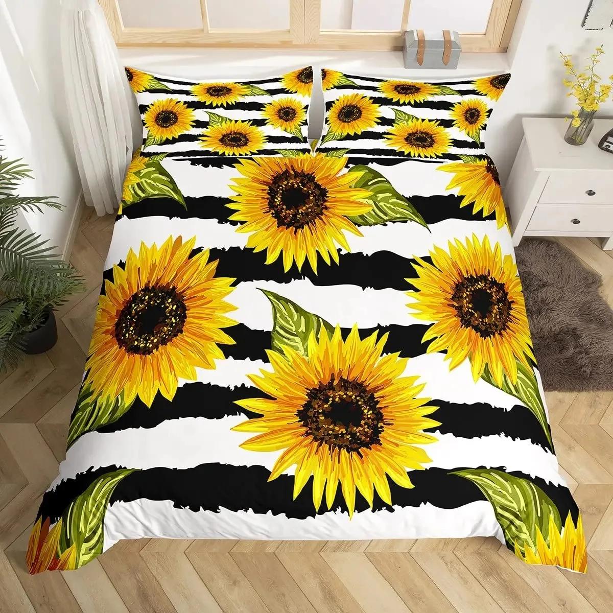 

Sunflower Duvet Cover Set,Romantic Flowers on Old Fashioned Letters Postcards Newspapers,girls Sunflower Vintage Bedding Sets EU Single 135x200cm
