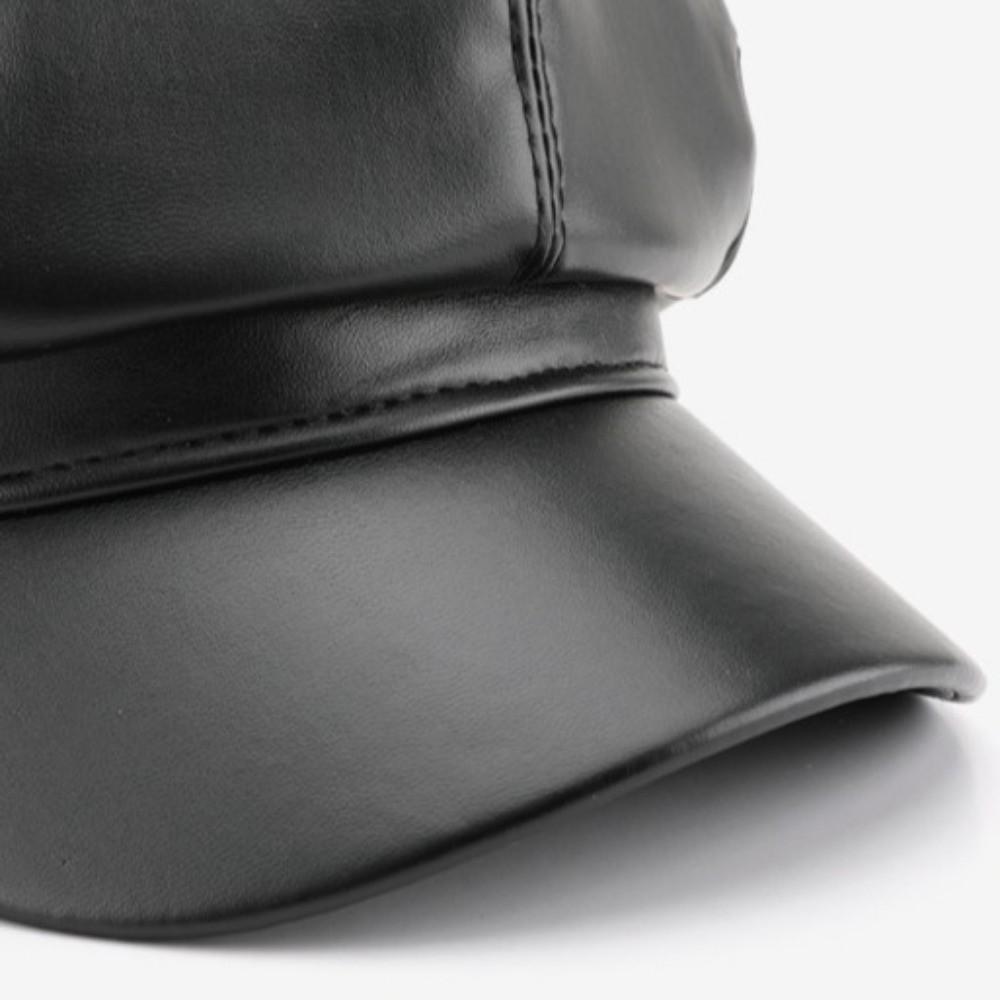 British Korean Leather Painter Hat Solid Color Black Octagonal hat JK Vintage PU Beret Cap Casual