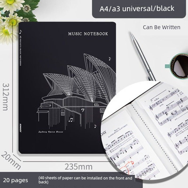 

A4A 150.00G Music Score Book Piano Music Score Book Loose-Leaf Document Holder Folder Reading Book Can Be Modified Album Storage A4 - Fixed Page - 20 Pages - Black