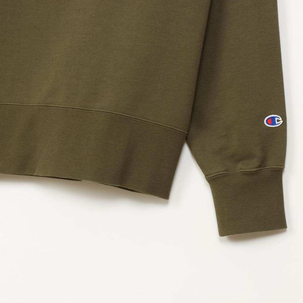 Champion Long Sleeve Crew Relax Script Terry Crew Neck Size L Techweave® T-Shirt, Neck, Fit, Stretch, Quick-Drying, Logo, Sweatshirt, Women's, Olive,