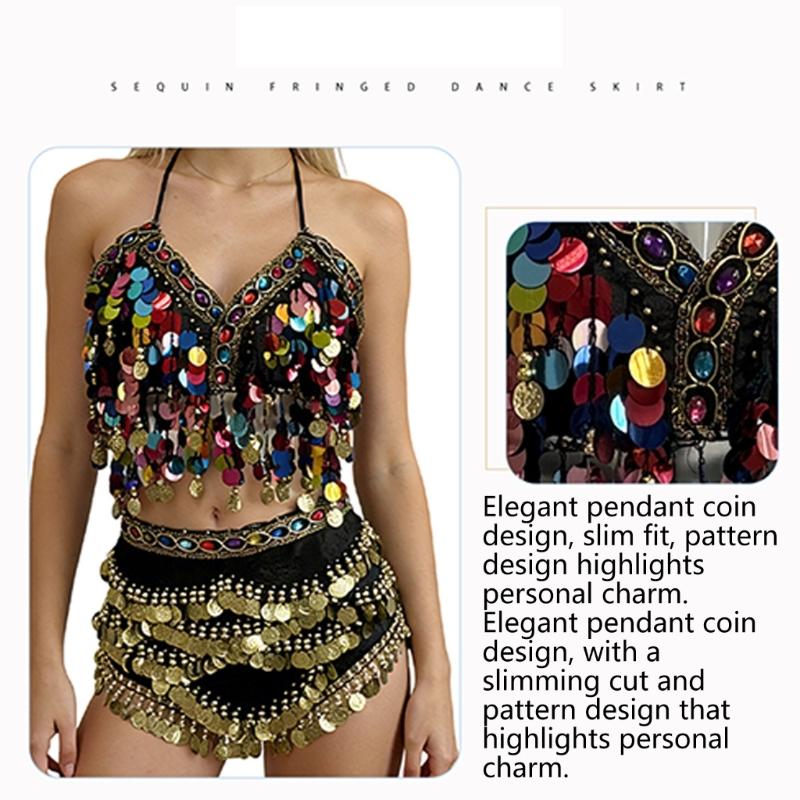 Belly Dance Costume Hip Scarf And Glittering Sequins Skirt Wrap Photography Studio Dance Wear For Nightclub Performances