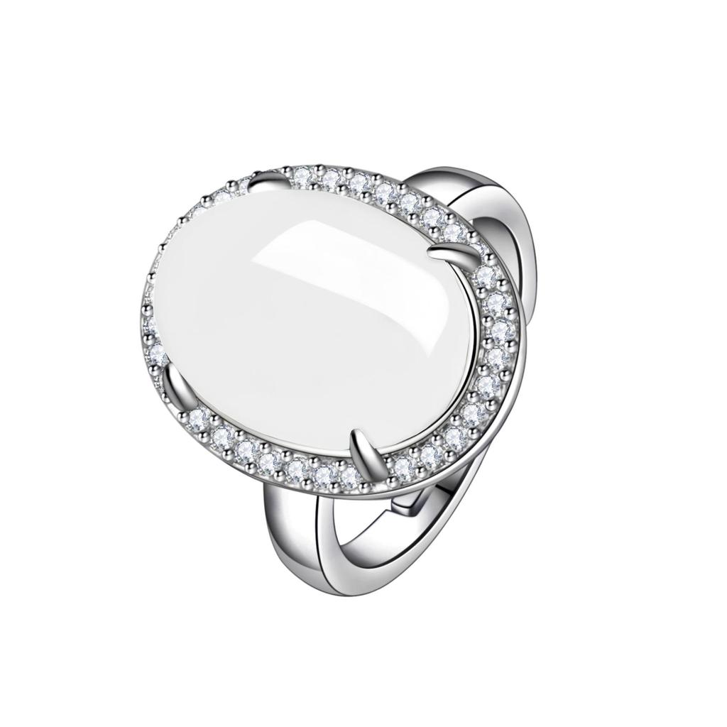 Silver Imitation Green Chalcedony and Agate Crystal Ring