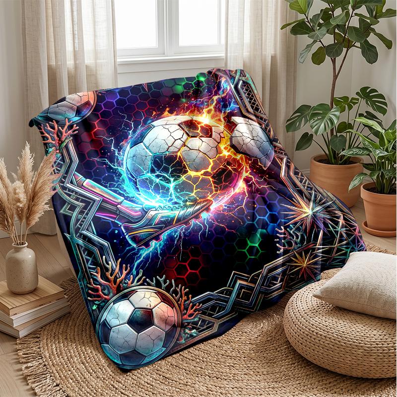 Energetic Soccer Ball Art Theme Blanket Lightweight Warm Flannel Blanket Decorative Throw Blanket for Home Decoration