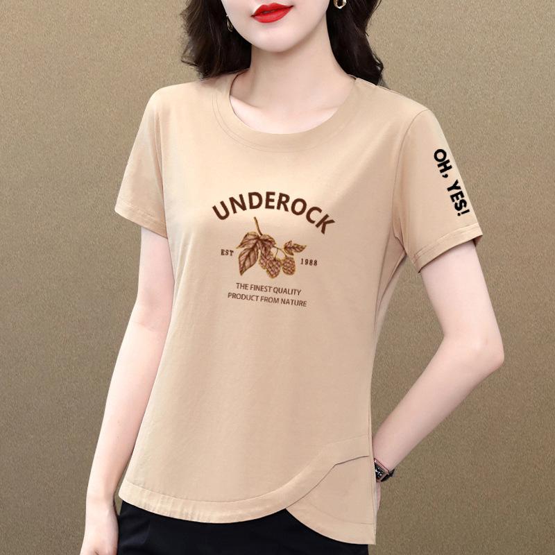 

Women s Pure Cotton Short Sleeve T-Shirt, Summer 2025 Fashion, Versatile Plus Size, Age-Reducing Loose Fit, Stylish for Moms XL [105-120 jin]