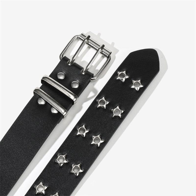 PU Belt Adjustable Double Row Star Grommet Waist Belt Woman Jeans Dresses Skirt Coat Decors Motorcycle Western Belt