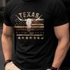 Texas Grundat 1845 Longhorn Skalle T-shirt Unisex Vintage Amerikansk Flagga Tryck Casual Västerländsk Cowboystil Bomull Kortärmad T-shirt
