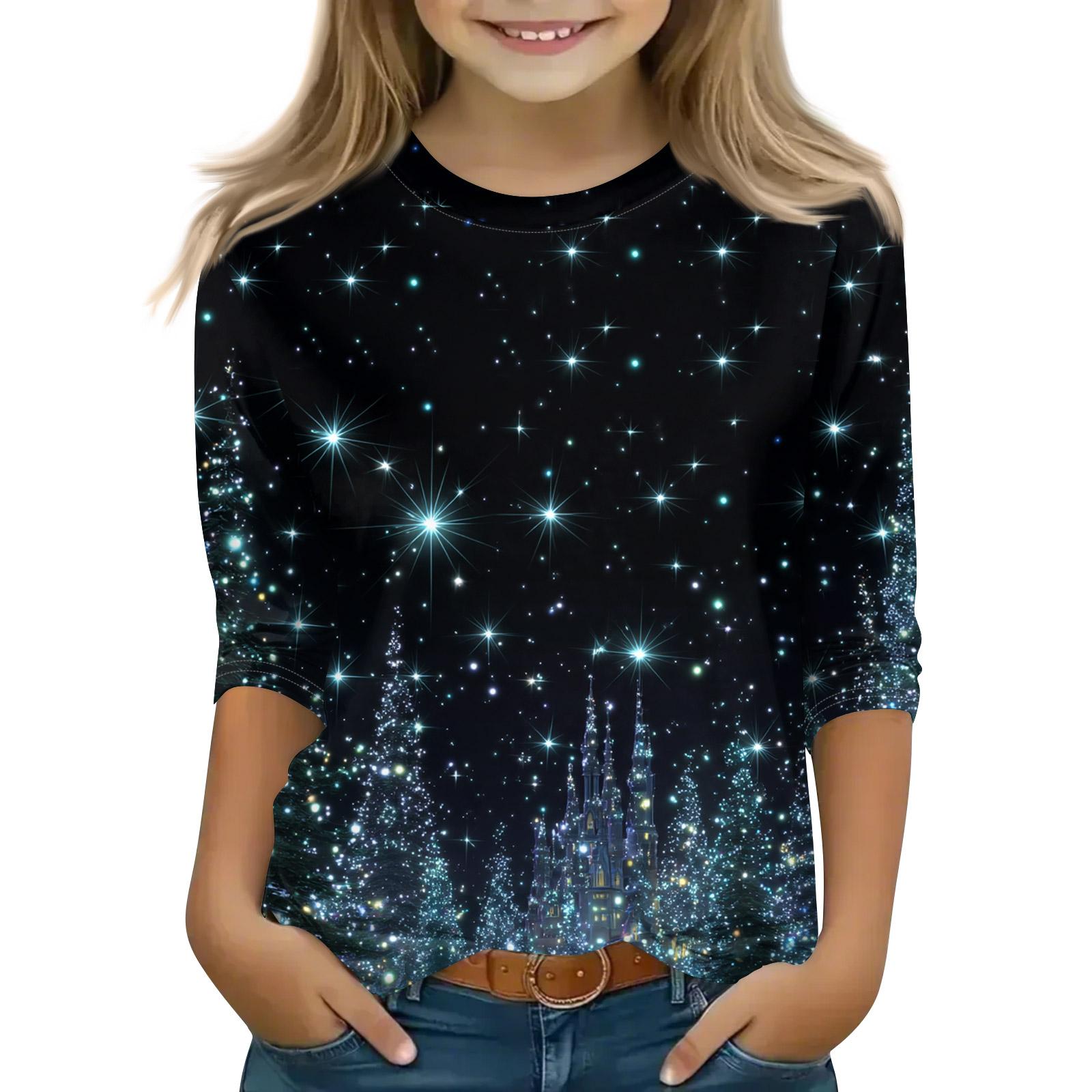 

Рождественские топы с принтом для девочек-подростков 5-16 лет, футболки с круглым вырезом и рукавами 3/4, модные топы, нарядные футболки 160