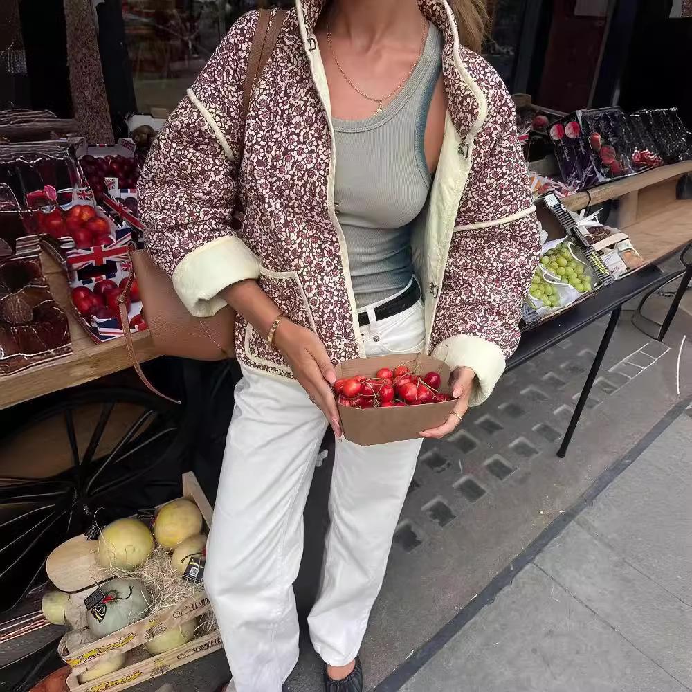 2024 Autumn/Winter Quilted Color Block Women's Cotton Jacket