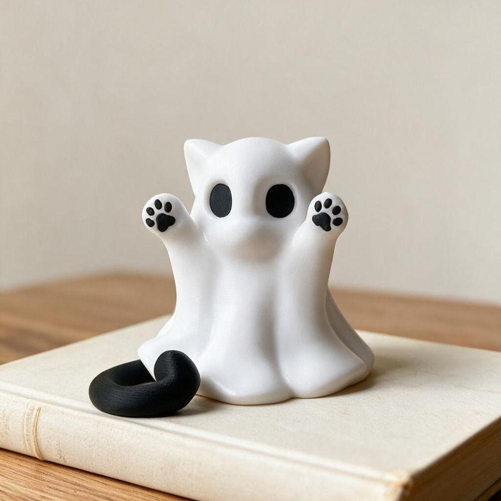 Hand-Raising Posture Ghost Cat Ornament 3D-printed Ghost Cat Figurine Office